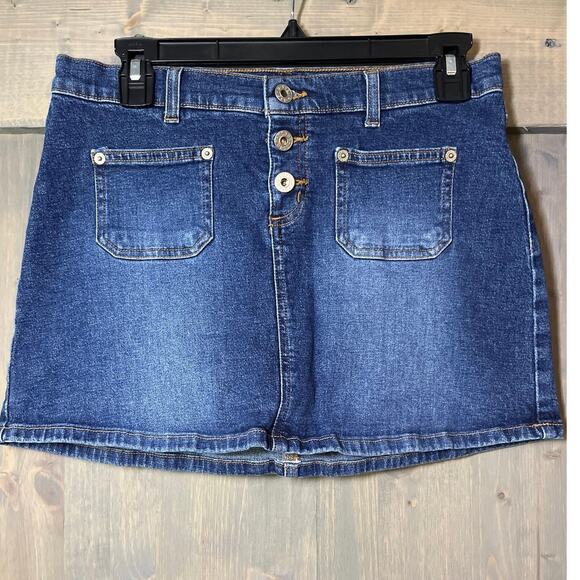 Vintage 90's Y2K Guess Jeans Micro Mini Button Fly Blue Denim Jean Skirt Size 29 - Picture 1 of 7